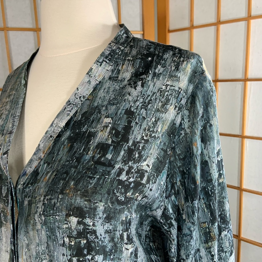 Johnny Was Pete and Greta silk blouse green and brown pattern. - Picture 14 of 14